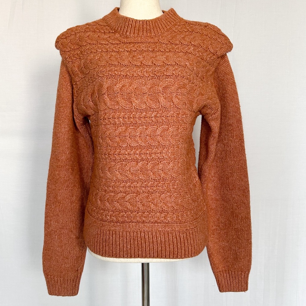 BlankNYC EUC Horizontal Cable Knit Sweater with Shoulder Pads in Terracotta Rust